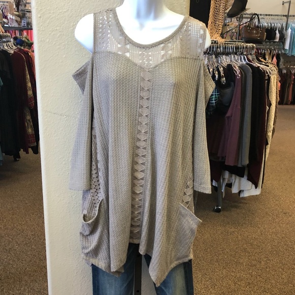 Taupe Cold Shoulder Top - Picture 1 of 4